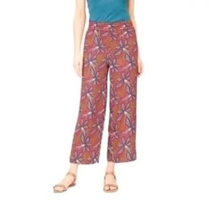 Loft Floral Wide Leg Pants  Cropped Pockets Palazzo Pull On Flowy Boho Pink